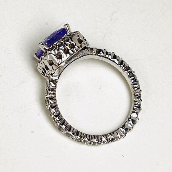 Sparkling Amethyst Sterling Silver‎ 925 Ring Size 8 Halo - Picture 4 of 10